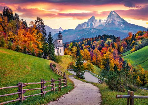 iconic picture  bavaria  maria gern church  hochkalter peak