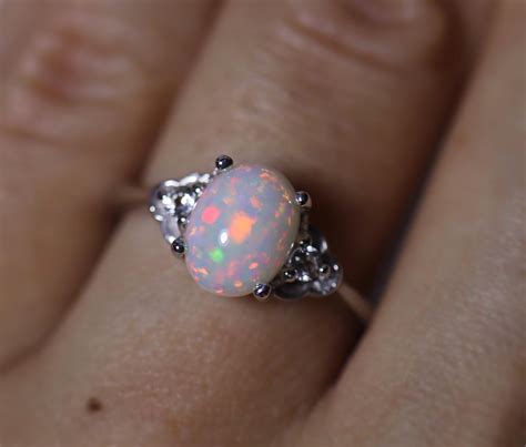 white opal ring fire opal ring opal jewelry engagement etsy