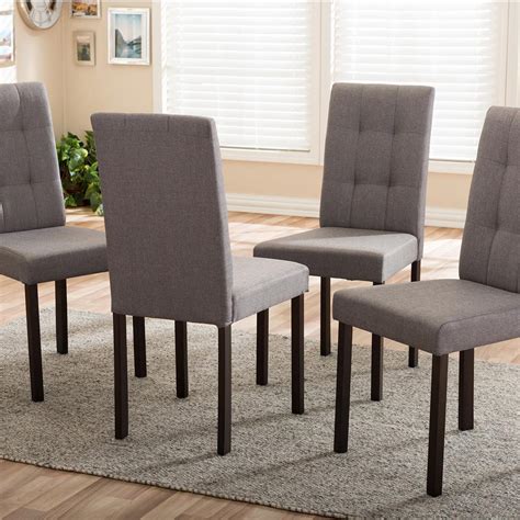 baxton studio andrew  grids gray fabric upholstered dining chairs set