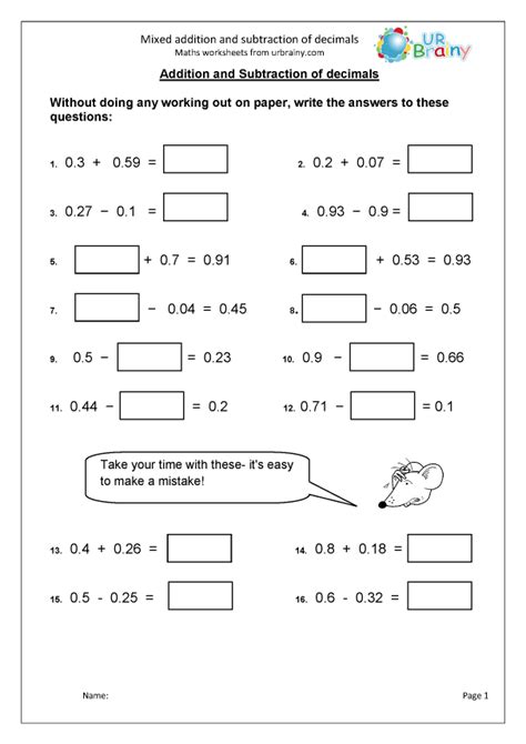 mixed addition  subtraction  decimals subtraction maths