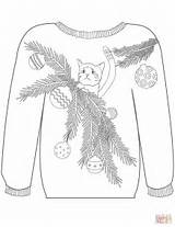 Sweater Coloring Ugly Christmas Pages Cat Printable Colouring Sweaters Motif Branches Sheet Template Color Drawing Tree Print sketch template