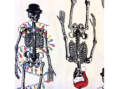 christmas skeleton halloween holiday santa bones cotton quilt fabric