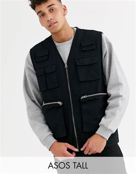 asos design tall utility vest  black asos