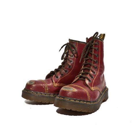 vintage oxblood burgundy dr marten boots lace  steel toe romper stomper dated    women