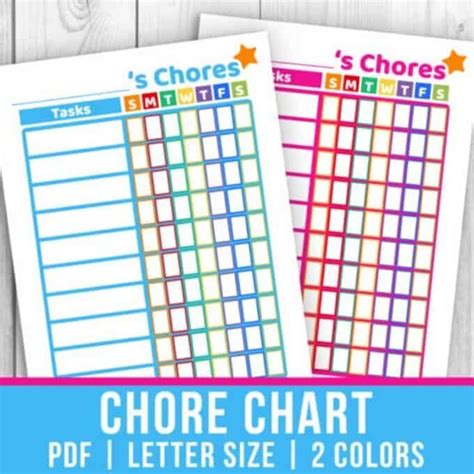 chore chart  kids printables  template  printable