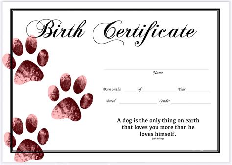 puppy birth certificate  printable    dog birth