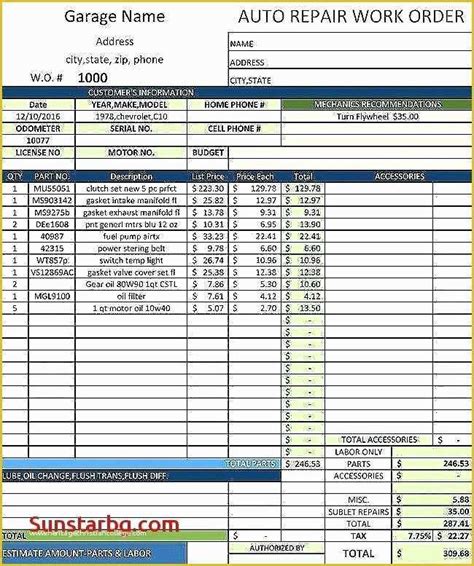 auto shop receipt template   sample auto repair invoice