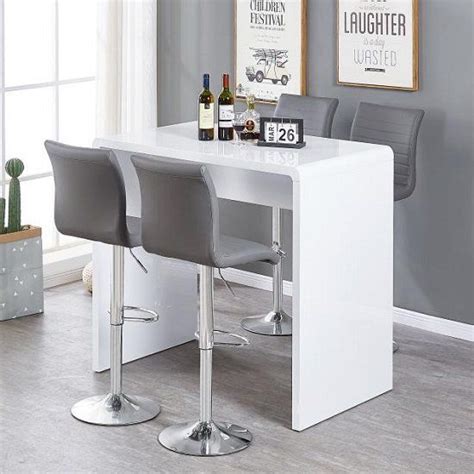 glacier bar table  white gloss   ripple grey stools furniture