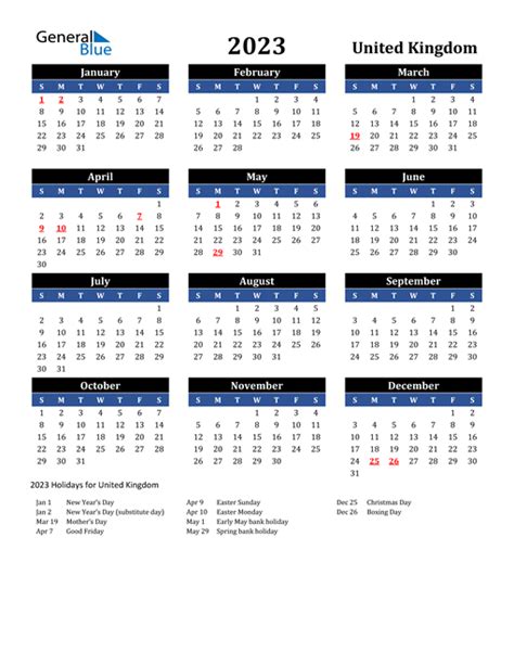 Uk 2023 Yearly Calendar Printable Free Pdf Get Latest News 2023 Update