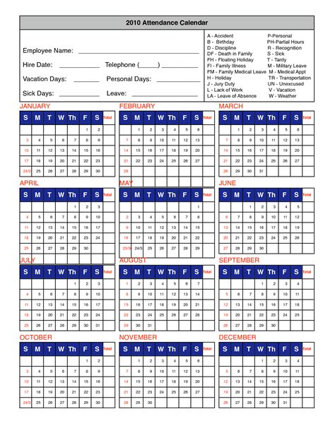employee attendance calendar printable   marni sharron