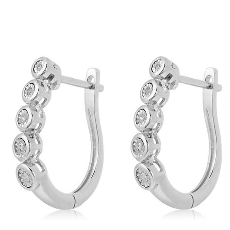 0 07ct Diamond Huggie Hoop Earrings Sterling Silver Qvc Uk