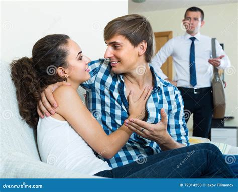 Husband Catching Cheating Wife Stock Image Image Of Indoors Female