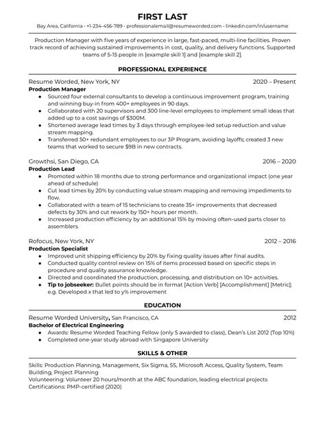 production manager resume examples   resume worded