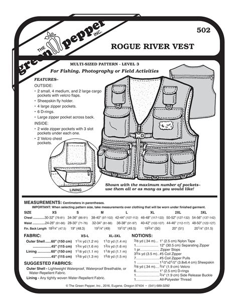 gp adult fishing vest pattern pg