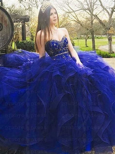 Ball Gown Sweetheart Royal Blue Tulle Quinceanera Dress With Beading