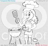Bbq Girl Vector Clipart Lineart Grill Cooking Illustration Happy Royalty Visekart sketch template