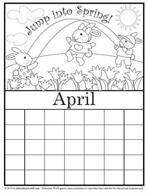 coloring calendar april version  education world
