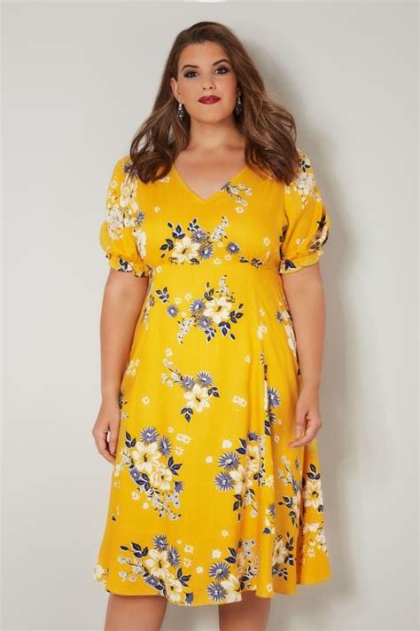 Yours London Yellow Floral Tea Dress Plus Size 16 To 32