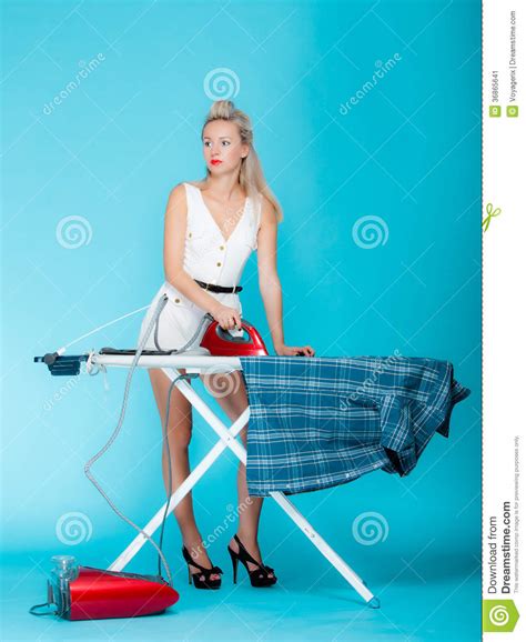 Sexy Girl Retro Style Ironing Male Shirt Woman Housewife