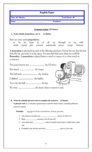 grade  english paper  grammar reading comprehension  creative