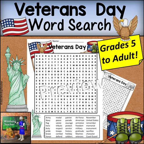 veterans day word search hard  grades   adult classful