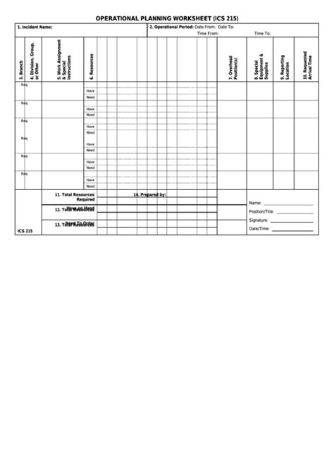 fillable ics form  operational planning worksheet printable