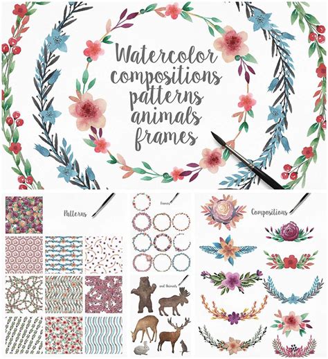 big watercolor patterns and frames collection free download