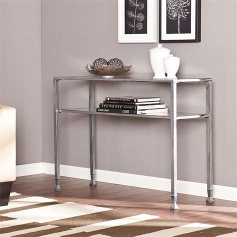 Southern Enterprises Metal Glass Console Table In Silver And Black