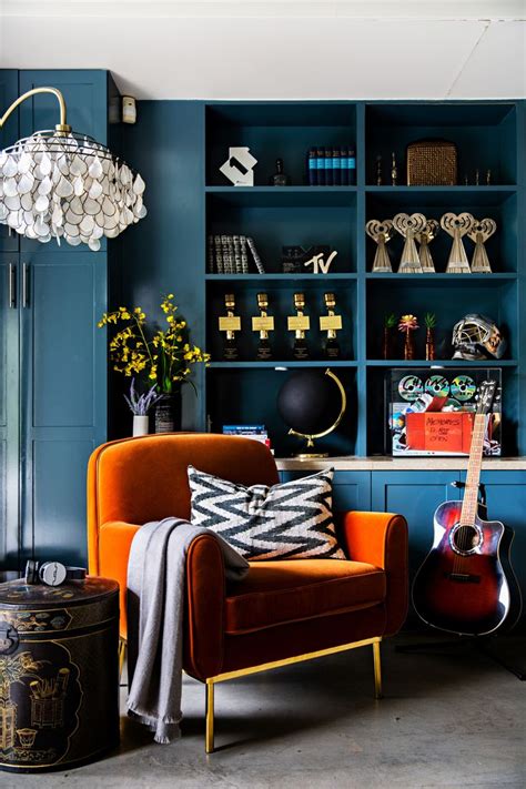mid century modern living room living room orange blue  orange