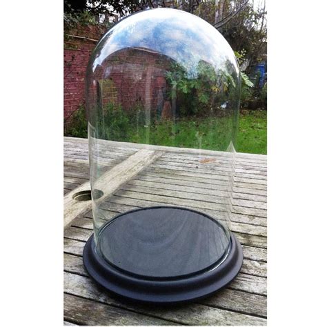 Large Glass Dome Display Case Centerpiece Black Base