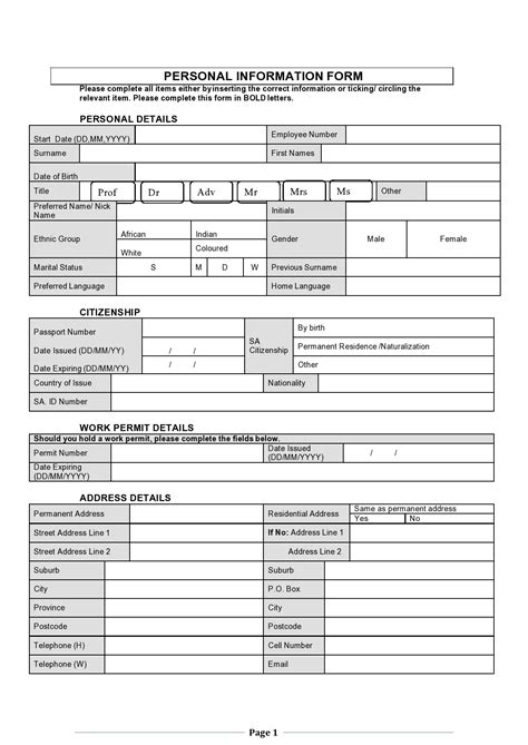 personal information forms templates templatelab