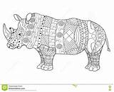 Rhinoceros Coloring Vector Adults Book Zentangle Adult Illustration Preview sketch template