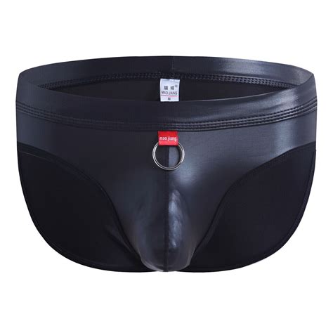 Men S Faux Leather Backless Thongs Pouch Underwear Back Open Crotch