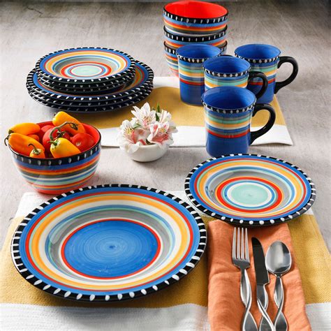 gibson home pueblo springs handpainted  piece dinnerware set multi