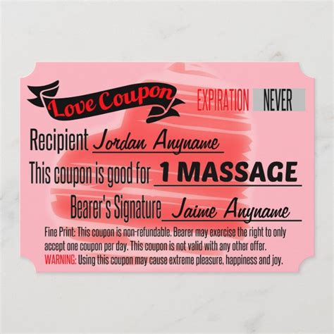 love coupon  massage invitation zazzlecom