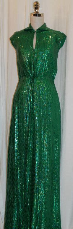 Halston Emerald Green Sequin Gown At 1stdibs