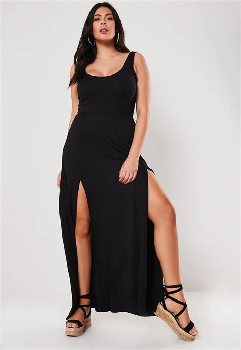 plus size black double split maxi dress missguided