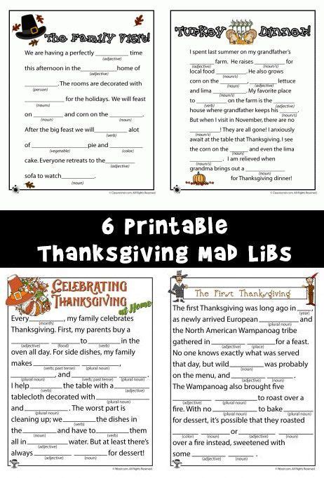 thanksgiving ad libs fill  game printables thanksgiving mad lib