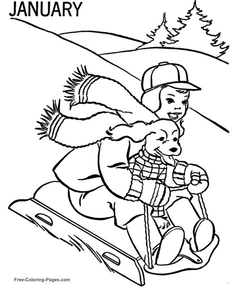 winter coloring pages january sledding