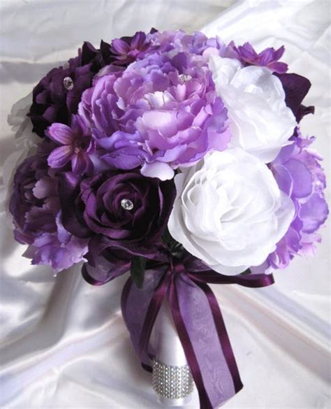 wedding bouquet bridal silk flowers decoration plum purple lavender