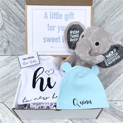newborn baby gift box personalized elephant body suit  beanie