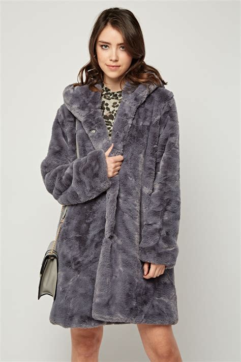 grey faux fur hooded coat just 50