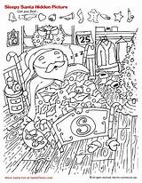 Santa Sleepy Puzzles Activity Find Objetos sketch template
