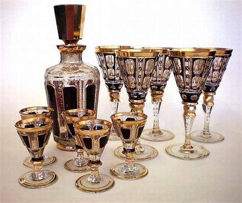 A Moser Glass And Decanter Set Early 20th Century Five Wine