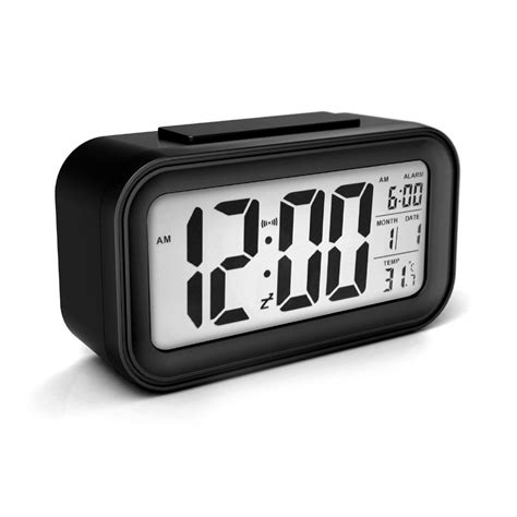alarm clock large led display digital alarm snooze light activated night light features black