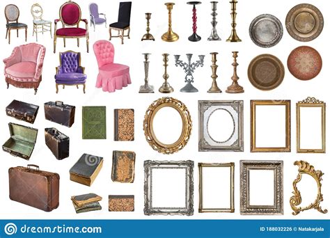 set of beautiful antique items picture frames furniture