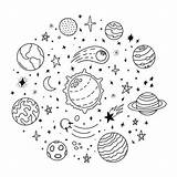 Doodle Astronomy Celestial Planetas Sonnensystem Dwarf Pluto Cosmic Comet Handgezogene Himmlisches Kosmische Komet Cometas Gaseosos Gigantes Iconos Dibujado Boceto sketch template