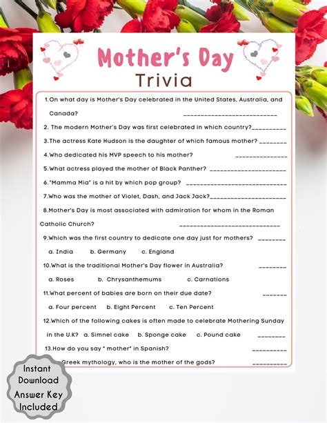 mothers day trivia game mothers day game  kids etsy