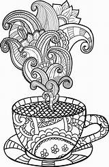Coloring Coffee Pages Cup Tea Colouring Adult Printable Set Mandolin Clipart Sheet Imagem Relacionada Books Zentangle Color Book Vector Sheets sketch template