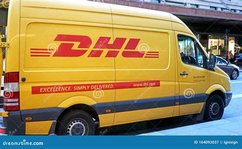 dhl delivery van dhl  global market leader  logistics industry editorial photography